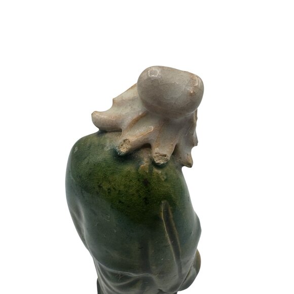 Vintage Hand-Painted Chinese Mud Man Figurine In Green & Yellow Robes - Picture 7 of 7